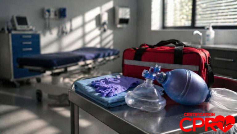 CPR training equipment in a medical classroom setting in El Paso.