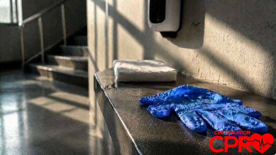 CPR training gloves and mask on a training station in El Paso.