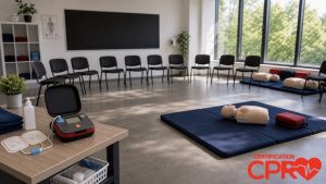 CPR classroom setup for practicing emergency response skills in El Paso.