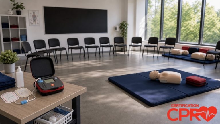 CPR classroom setup for practicing emergency response skills in El Paso.