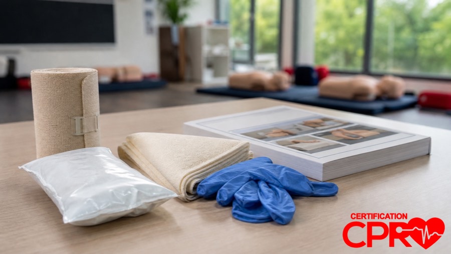 CPR training materials and certification supplies in El Paso classroom.